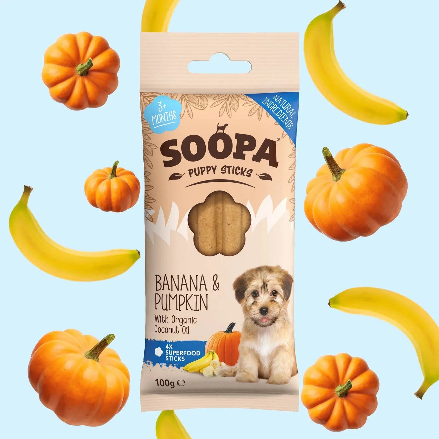 Soopa Dental Sticks Puppy Banana & Pumpkin (100g)-Pettitt and Boo